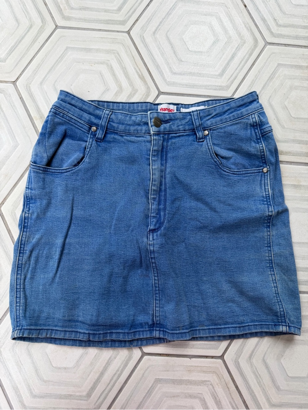 Wrangler Blue Denim Mini Skirt with Front Pockets
